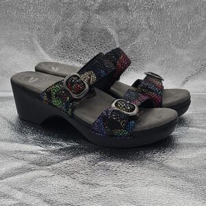 Dansko Sophie Slide Wedge Snakeskin Mosaic Rainbow Sandal Size 38 Adjustable